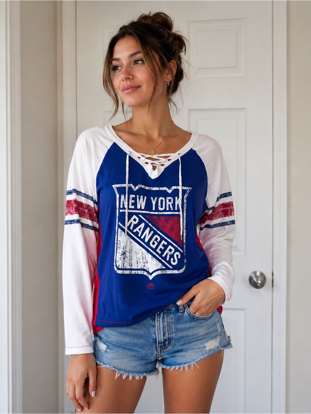 New York Rangers Lace-Up Hockey Tee